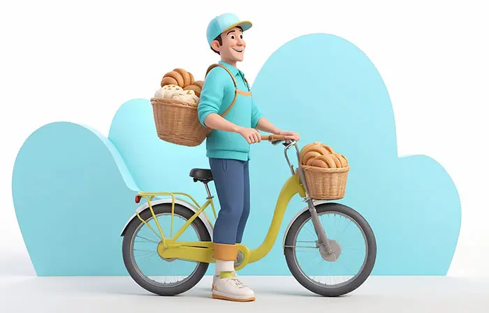 Delivery Boy on Cycle 3d Character Illustration image